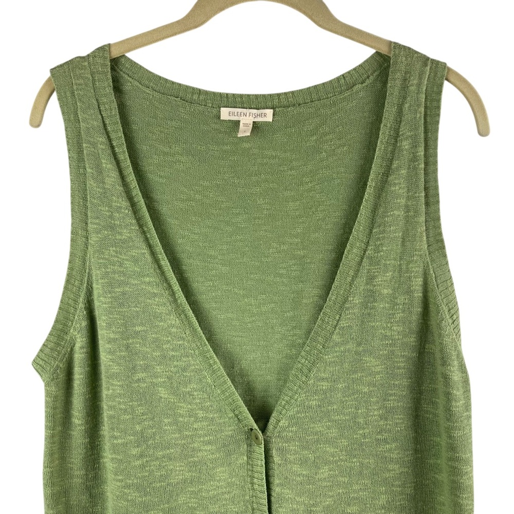 Eileen Fisher Green Linen Sweater Vest Cardigan Lagenlook Minimalist Sz. S - Picture 5 of 9